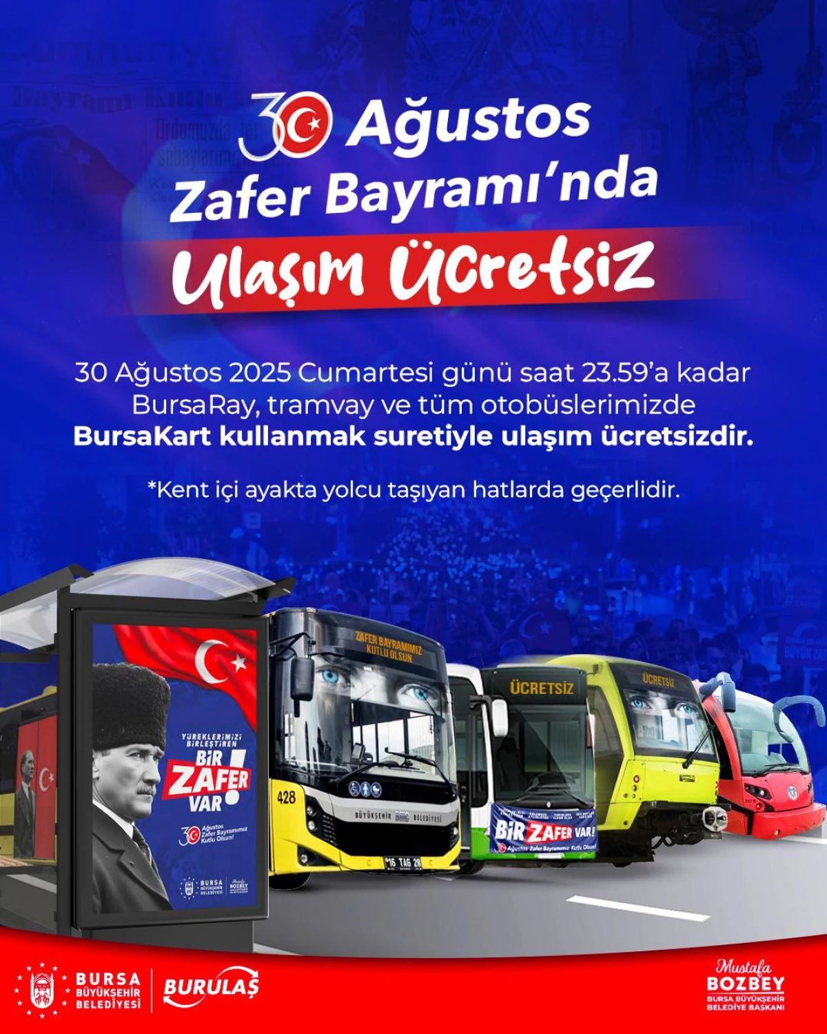 Bursa'da 30 Ağustos Zafer Bayramı’nda ulaşım ücretsiz