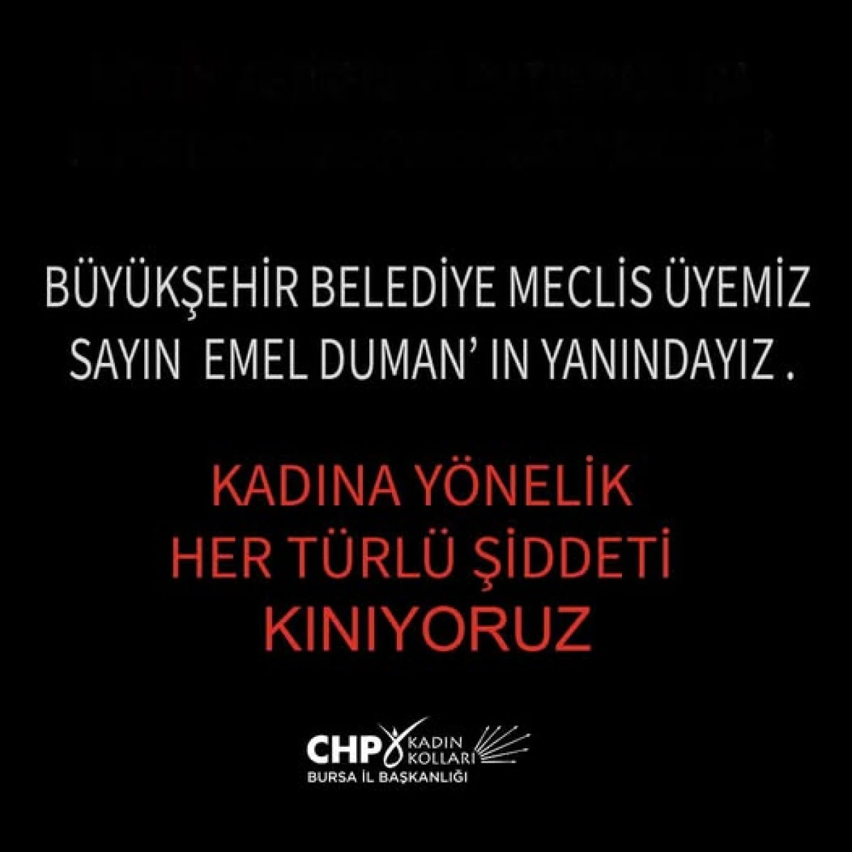 CHP Bursa İl ve İlçe Kadın Kolları olarak, saldırıya uğrayan kadın meclis üyemizin yanındayız