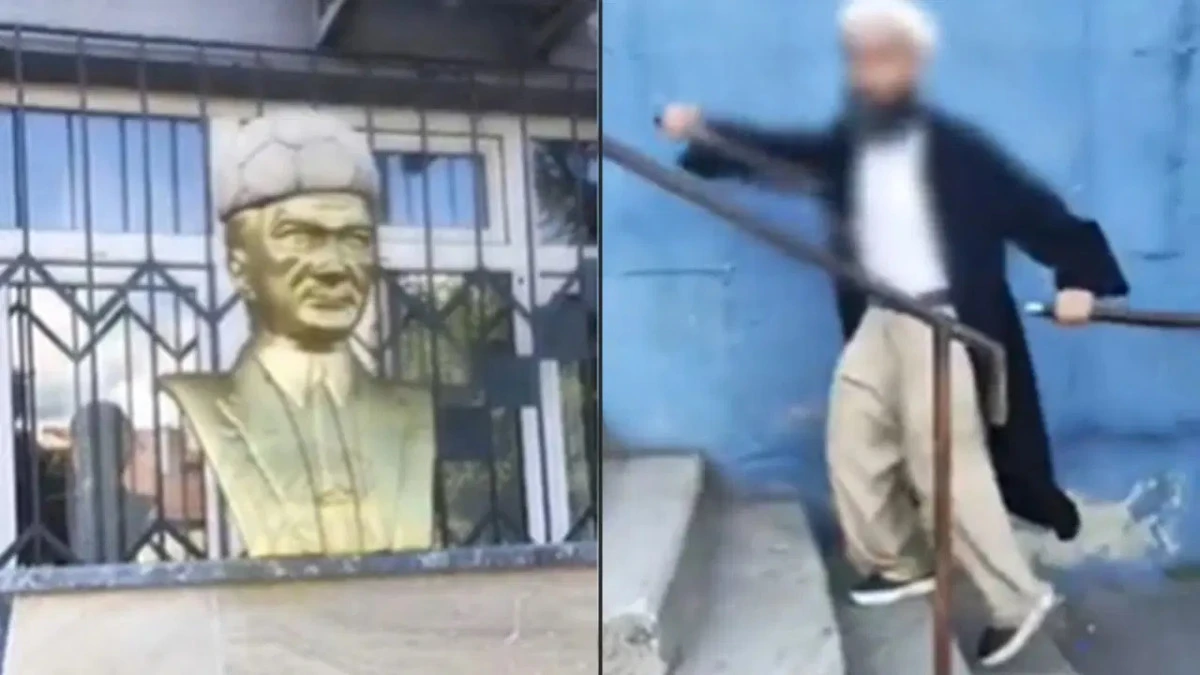 Cübbeli, sarıklı şahıs Atatürk büstüne saldırdı: '2-3 sene sonra bu heykellerini balyozla kıracağız'