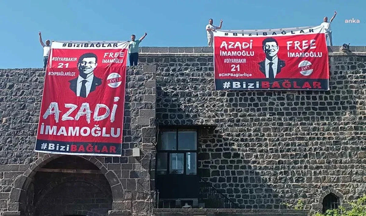 Diyarbakır'da 'İmamoğlu' pankartı “Azadi İmamoğlu” ,“Free İmamoğlu”: Gözaltılar var!