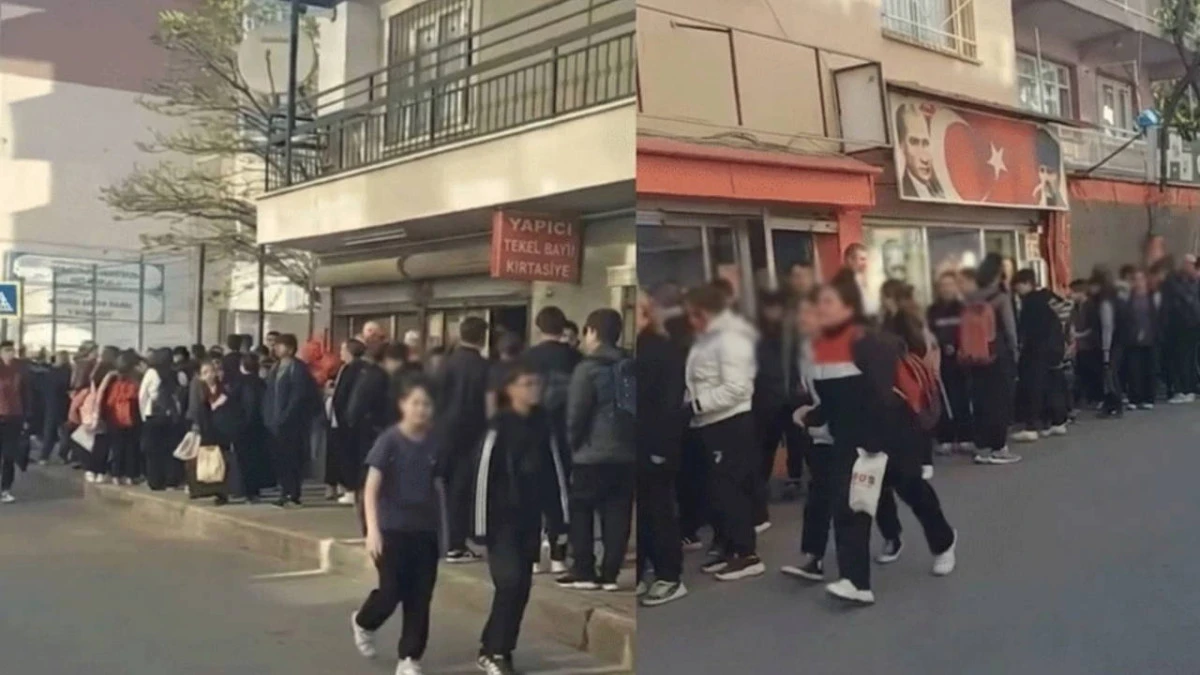 İzmir&rsquo;de okulda tepki &ccedil;eken g&ouml;r&uuml;nt&uuml;... &Ouml;ğrenciler sıraya dizildi