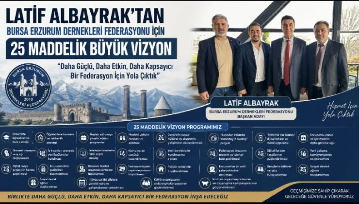 Latif Albayrak&rsquo;tan Bursa Erzurum Dernekleri Federasyonu İ&ccedil;in 25 Maddelik B&uuml;y&uuml;k Vizyon