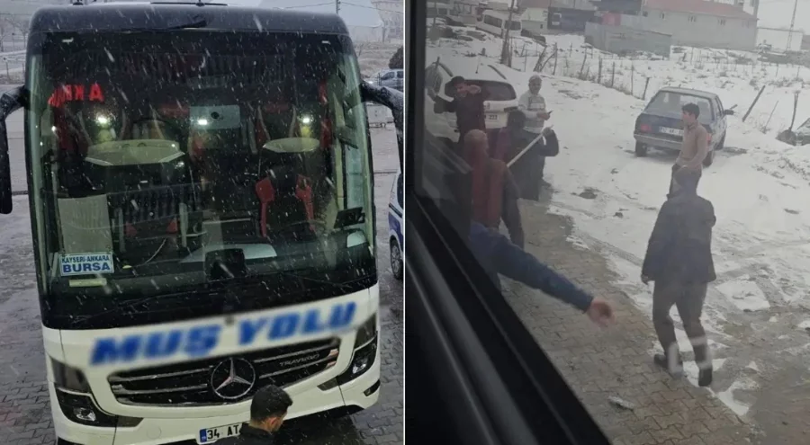 Muş'tan Bursa'ya seyir halinde olan yolcu otob&uuml;s&uuml;ne saldırı