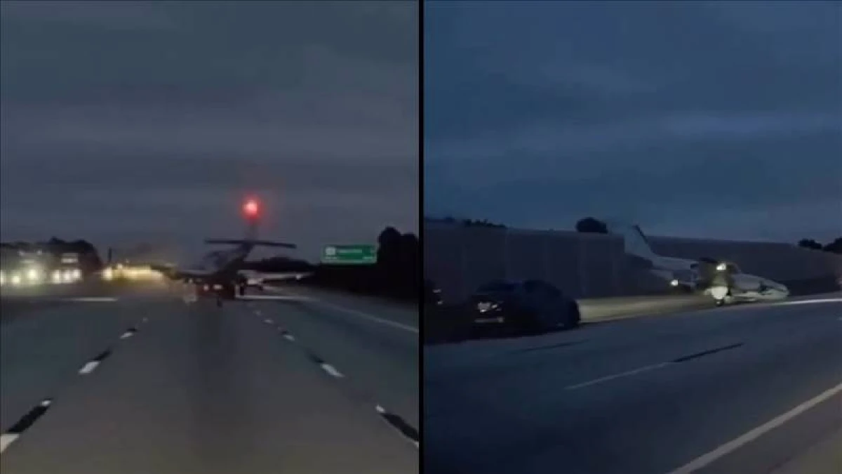 Otoyola acil iniş yapan uçak otomobile çarptı