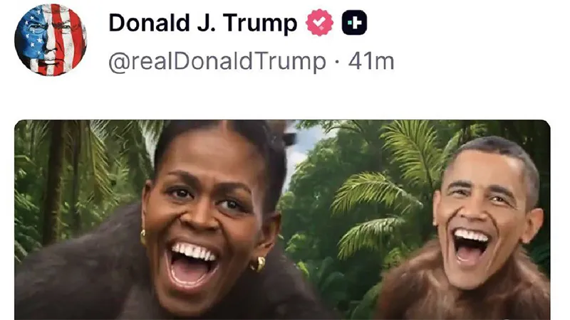 Trump'tan ırk&ccedil;ı paylaşım: Barack ve Michelle Obama'yı maymun olarak g&ouml;sterdi